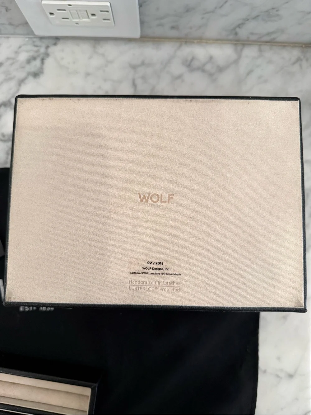 WOLF Palermo Small Jewelry Box Black Anthracite Leather w/Lock, Key & Dustbag